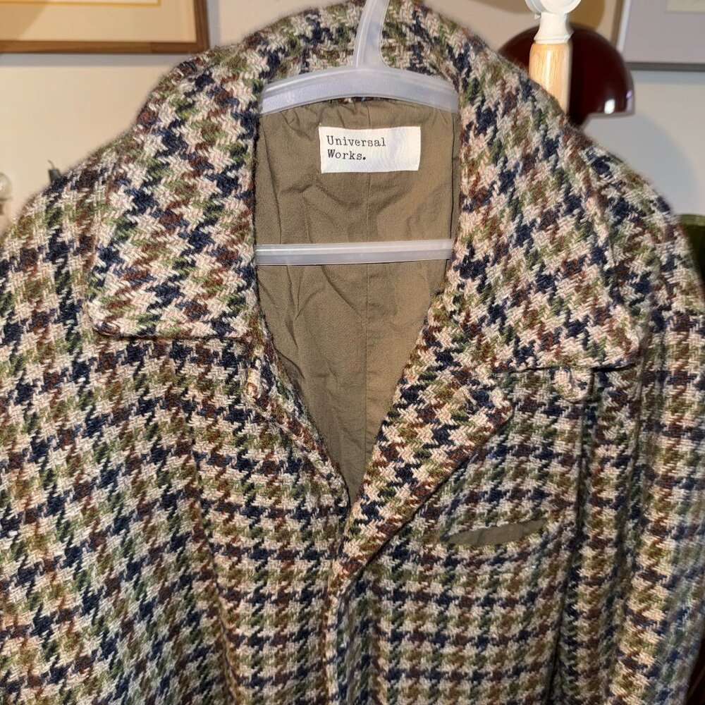 Universal Works Retro Recycled Wool Houndstooth Topcoat